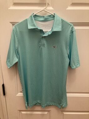 Vineyard Vines Men's Aqua Golf Cart Pattern Polo